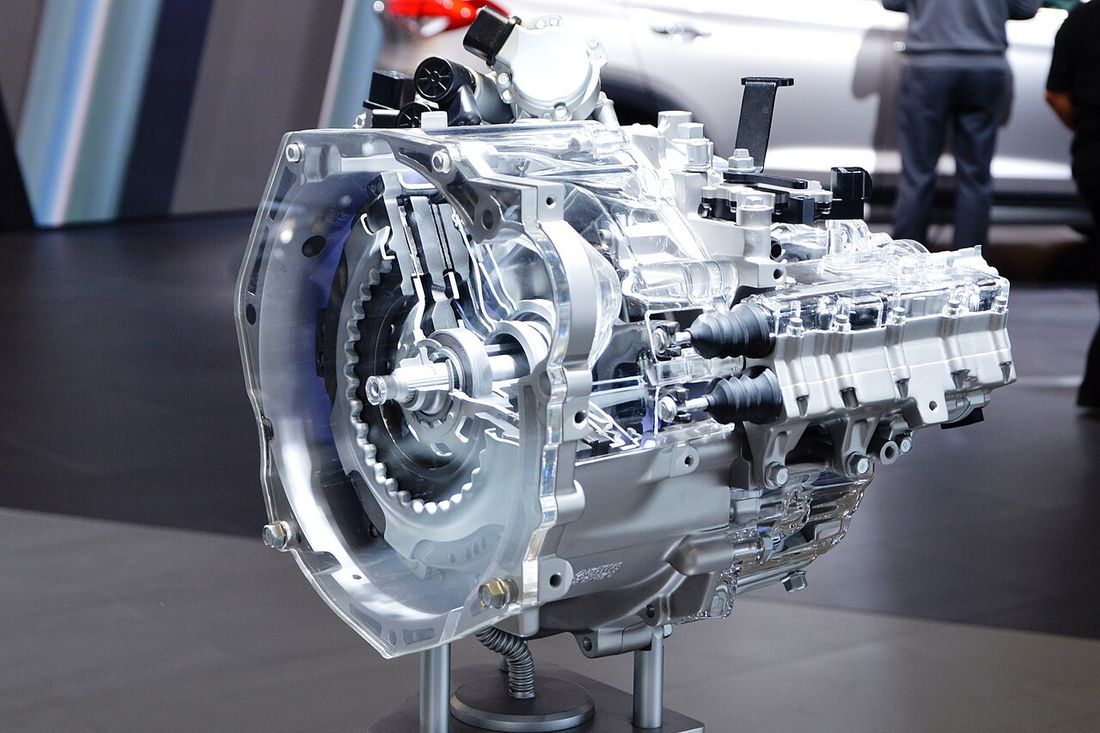 A seven-speed dual-clutch transmission on display