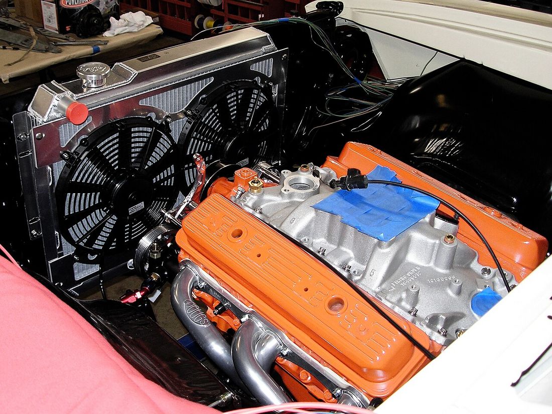 Electric cooling fans mounted behind a car radiator